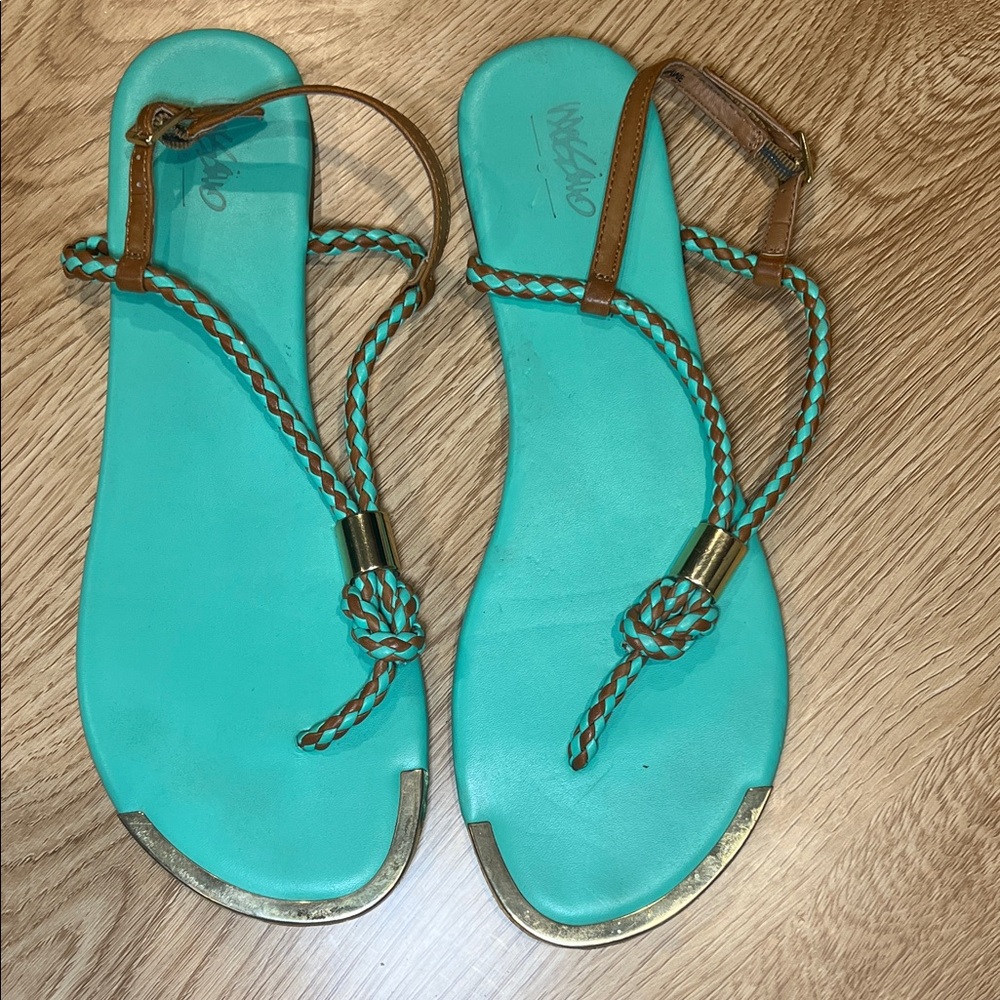 Massimo Turquoise Sandals with Brown and Gold Details 8.5
